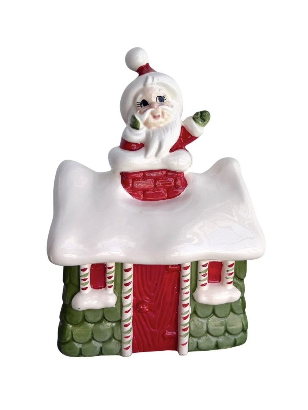 Vintage Lefton Santa Chimney Christmas Candy Holder Cookie Jar Trinket Box 9”